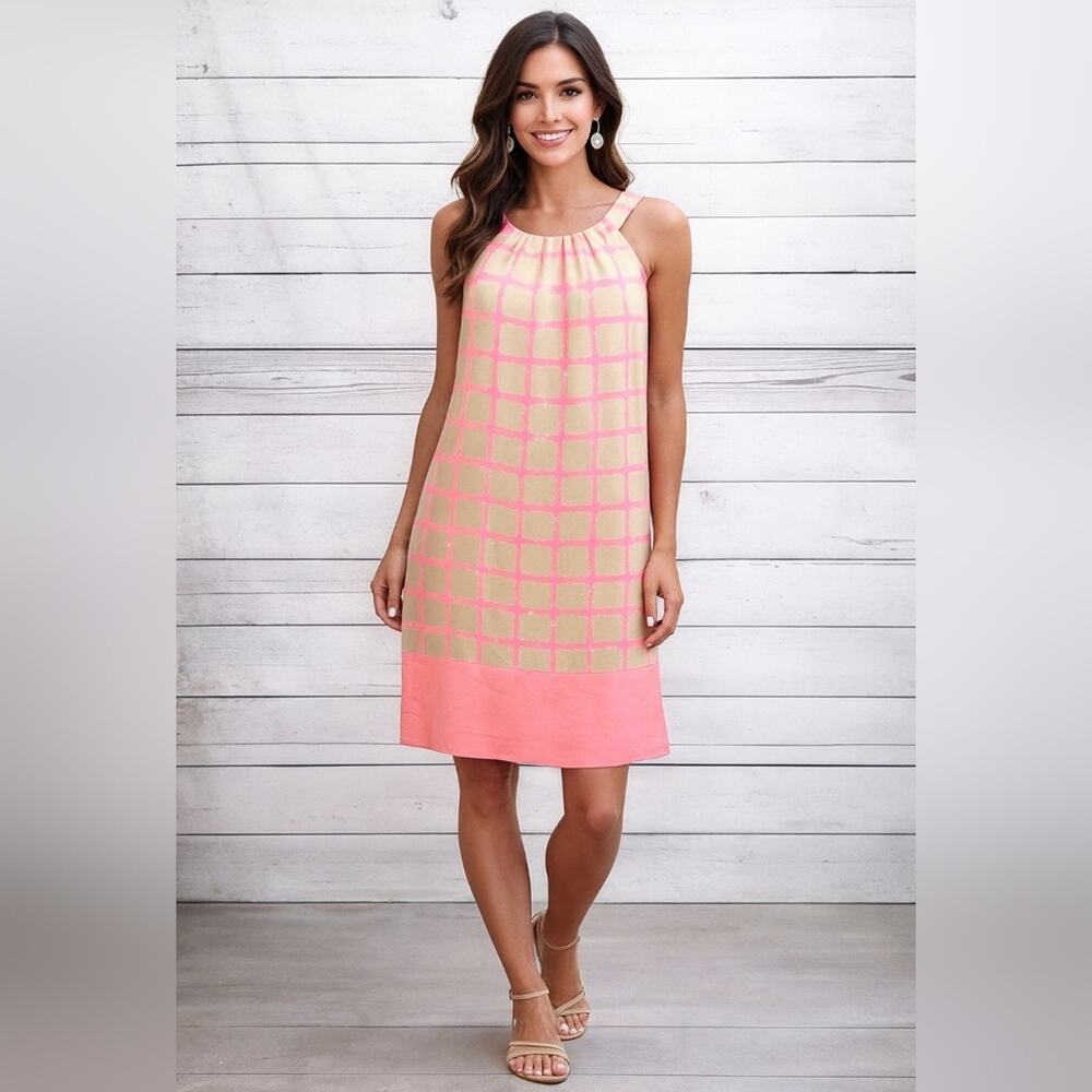Jade Melody Tam Nude & Neon Plaid Pink Dress Sz M #1238